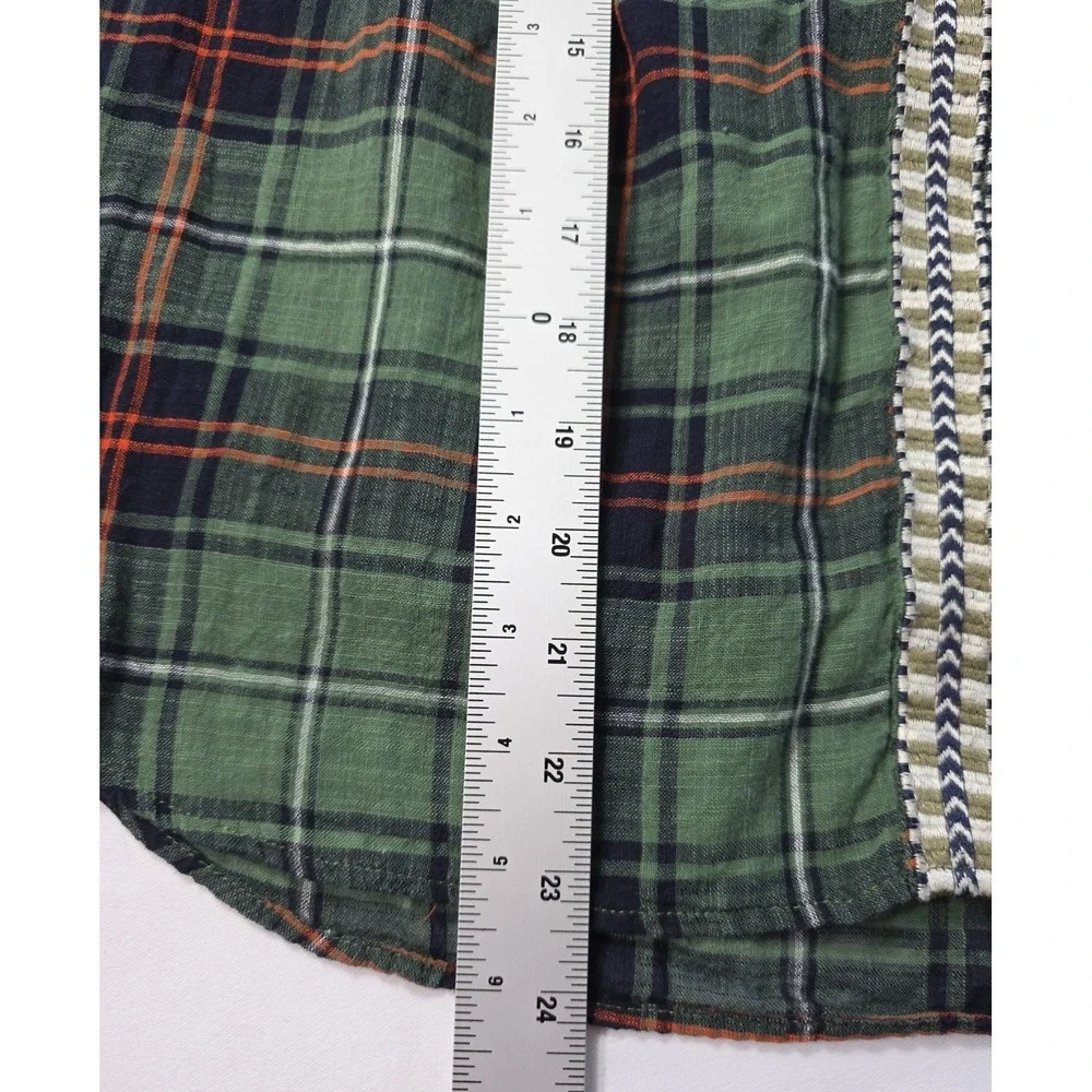 J.Crew Plaid Blouse Women Size 0 Green 100% Cotton Embroidered Boho Top